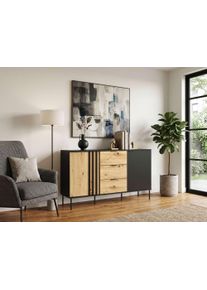 Kommode OTTO HOME "AELLOR Sideboard mit 3 Schubladen und 2 T&uuml;ren, viel Stauraum", braun (schwarz, artisan eiche), B:165cm H:92cm T:40cm, Spanplatte, Sideboards, Kommode, Schubkastenkommode mit 4 F&auml;cher, modernes Design