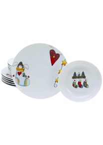 Tafelservice Creatable "Luna Socken, Tafel-Service 12-tlg", wei&szlig;, 12 Stk., Porzellan, Geschirr-Sets, Tafelservice, Teller Set, Winterlicher Dekor mit lustigen Sockenmotiven