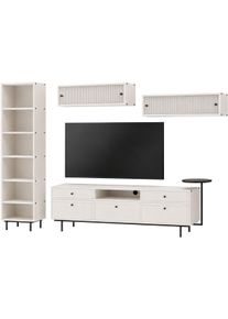 Wohnwand Home Affaire "Arrocco: 4-teilige Wohnwang, Wohnzimmer, viel Stautraum,5 Schubladen", wei&szlig;, B:220cm H:175cm T:42cm, Kastenm&ouml;bel-Sets, Wohnwand, Design-Set mit schwarzen Akzenten, Riffelglas & Kabeldurchf&uuml;hrung
