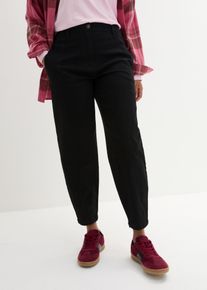 Webhose bonprix, Damen, Gr. 40, N-Gr, schwarz, Obermaterial: 98% Baumwolle, 2% Elasthan, loose fit 7/8-L&auml;nge, Hosen Webhose, mit hohem Bund, Loose Fit, aus Baumwolle und Elasthan, im Casual-Stil