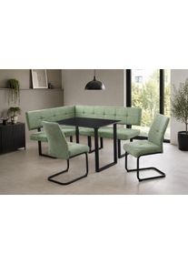 Eckbankgruppe OTTO HOME "Alabama, 4tlg-Set, Esstisch, Eckbank plus 2 St&uuml;hle", gr&uuml;n (salbei, salbei, schwarz), B:132cm H:89,5cm T:180cm, Metall, Polyester, Polyurethan, Stein, Sitzm&ouml;bel-Sets, Eckbankgruppe, Sitzgruppe mit Federkern, 2 Freischwingern und Sinterstein-Tisch