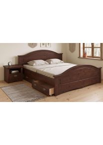 Massivholzbett OTTO HOME "Konrad, hohe Belastbarkeit FSC zertifiziertes Massivholz", dunkelbraun, B:153cm H:100cm L:200cm, Betten, Massivholzbett, aus massivem Kiefernholz, FSC-zertifiziert, INKLUSIVE Rollrost