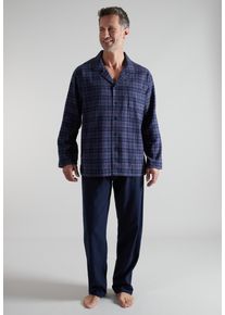 G&ouml;tzburg Pyjama G&Ouml;TZBURG, Herren, Gr. 54, blau (blau, dunkel, karo), Flanell, Obermaterial: 100% Baumwolle, Homewear-Sets Pyjama
