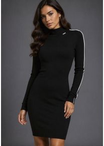 Strickkleid Bruno Banani, Damen, Gr. 34, N-Gr, Langarm, Strick, schwarz (schwarz, wei&szlig;), Strick, Obermaterial: 70% Viskose, 30% Polyamid, unifarben, Basic, figurbetont mini, Kleider Strickkleid, mit edlem Kontraststreifen