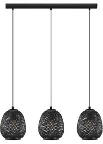 Eglo H&auml;ngeleuchte "Dembleby", schwarz, 3, Leuchten, H&auml;ngelampe Vintage, Natur, Hygge, Holzgeflecht, E27, &Oslash; 20 cm, H&auml;ngeleuchte
