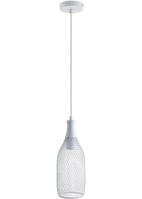 Paco Home Pendelleuchte "DESMOND", wei&szlig;, 1, &Oslash; 12cm H: 33cm, Leuchten, H&auml;ngelampe Esszimmer Esstischlampe Metall 1,5m Textilkabel K&uuml;rzbar, Pendelleuchte