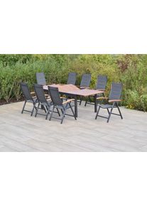 Garten-Essgruppe Merxx "&raquo;Paxos&laquo;", grau (grau, grau, graphit), Aluminium, Massivholz, Polyester, Sitzm&ouml;bel-Sets, Garten-Essgruppe, Ausziehtisch: LxB: 180-250 x 100 cm