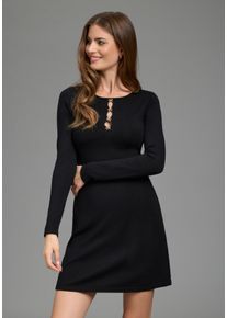 Strickkleid Laura Scott "mit ausgestelltem Saum, figurbetonte Passform", Damen, Gr. 40, N-Gr, Langarm, Strick, schwarz, Strick, Obermaterial: 70% Viskose, 30% Polyamid, unifarben, festlich, figurbetont mini, Rundhals, Kleider Strickkleid, mit femininen Cut-outs und Schleifen
