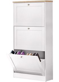 Schuhschrank OTTO HOME "Heide", wei&szlig; (wei&szlig;, eichefarben), B:70cm H:130cm T:19cm, Schr&auml;nke, Schuhschrank, Breite 70 cm, mit 3 Klappen und Facettenfront, H&ouml;he ca. 130 cm