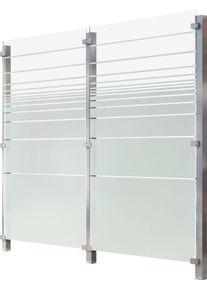 Zaun STAKET PRO, silber (silberfarben), Pfosten: 3 Stk., Edelstahl, Glas, Zaunelemente, Zaun, Glaszaun, Gesamtl&auml;nge: 2,17 m, 3 Pfosten