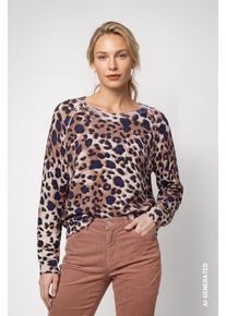 Strickpullover monari, Damen, Gr. 42, bunt (braun gem), Strick, Obermaterial: 52% Viskose, 28% Polyester, 20% Polyamid, regular fit taillenbedeckt, Rundhals, Raglan&auml;rmel Rippstrickb&uuml;ndchen, Pullover Strickpullover, Regular fit mit Leomuster