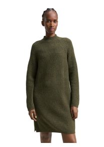 Strickkleid Tom Tailor Denim, Damen, Gr. S, N-Gr, Langarm, Rippstrick, gr&uuml;n (grape leaf gr&uuml;n melange), Rippstrick, Obermaterial: 62% Polyacryl, 25% Polyester, 10% Baumwolle, 3% sonstige Fasern, meliert, regular fit knielang, gerader Abschluss, Kleider Strickkleid, mit Stehkragen