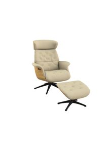 Relaxsessel FLEXLUX "Volden Fernsehsessel, verstellbarer R&uuml;cken- & Kopfst&uuml;tze, drehbar", beige (sandy beige), B:83cm H:112cm T:125cm, 100% Polyester, Sessel, Relaxsessel, R&uuml;cken- und Kopfteilverstellung, Drehbar, Fu&szlig; Schwarz Armlehne Walnuss
