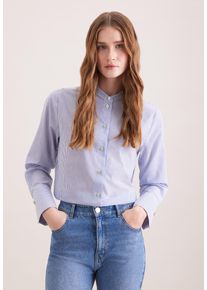 Klassische Bluse Seidensticker, Damen, Gr. XS (34), blau, 100% Baumwolle, gestreift, regular fit, Rundhals, Blusen Klassische Bluse, 1/1 Rundhals Gestreift