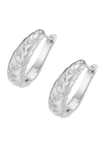 Paar Creolen Firetti "Schmuck Geschenk Silber 925 Ohrschmuck Ohrringe oval matt/glanz", silber (silberfarben, kristallwei&szlig;, kristallwei&szlig;), Ohrringe, Damen, Silber 925 (Sterlingsilber), Paar Creolen, mit Zirkonia (synth.)