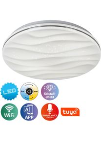 N&auml;ve N&Auml;VE LED Deckenleuchte "Austin", wei&szlig;, 1, &Oslash; 38cm H: 6cm, 1 Stk., Leuchten, CCT, Nachlichtfunktion, Kristalleffekt, Timer, dimmbar, incl. Fernb., LED Deckenleuchte