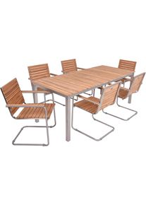 Garten-Essgruppe Garden Pleasure "DALLAS/DENVER Set 06", silber (silber, braun), Sitzm&ouml;bel-Sets, Garten-Essgruppe