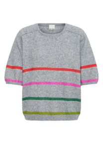 Kurzarmpullover ICHI "Damen Kurzarm-Bluse IHDASILA", Damen, Gr. XL, grau (grau mlg w multicol stripe), Obermaterial: 54% Polyester PES. 23% Polyacryl PAN. 13% Nylon NY. 6% Wolle mw. 4% Elasthan EL., Pullover Kurzarmpullover