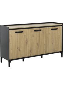 Sideboard GAMI "CAMDEM", braun (eiche artisan, schwarz), B:136cm H:78cm T:41cm, Spanplatte, Sideboards, Sideboard, Optimierter Stauraum