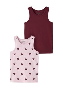 Unterhemd name it "NMFTANK TOP 2P CUTIE HEART NOOS", M&auml;dchen, Gr. 116, 2 Stk., N-Gr, rot (parfait pink pack:w, rumba rot), Jersey, Obermaterial: 95% Baumwolle, 5% Elasthan, bedruckt, unifarben, Rundhals, Unterhemden Unterhemd, Baumwollmischung, uni und bedruckt im Set