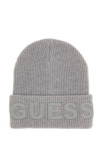 Strickm&uuml;tze Guess "BEANIE", Herren, Gr. L, grau, Strick, Materialmix, unifarben, M&uuml;tzen Strickm&uuml;tze, mit gro&szlig;em Logoschriftzug