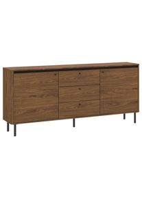 M&Ouml;BELIX M&ouml;belix , Schwarz, Nussbaumfarben , Holzwerkstoff , 2 F&auml;cher , 3 Schublade(n) Schubladen , 177x81x40 cm ,