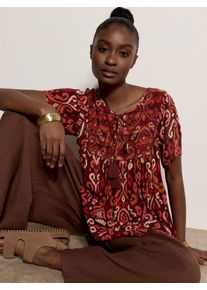 Shirtbluse Apricot "Ikat-Bluse mit Stickerei", Damen, Gr. L (40), rot (burgandy), gewebt, Obermaterial: 98% Viskose CV. 2% metallisierte Fasern MTF., bedruckt, Blusen Shirtbluse, mit Quasten
