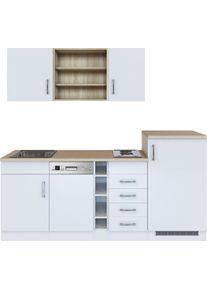 K&uuml;che KOCHSTATION "KS-Mali", wei&szlig; (k&uuml;che: wei&szlig;, front: wei&szlig;, korpus: wei&szlig;, arbeitsplatte: eiche sonoma), B:210cm H:200cm T:60cm, Komplettk&uuml;chen-Sets, K&uuml;che, Breite 210 cm, mit E-Ger&auml;ten