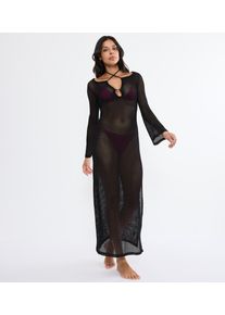 Strandkleid Triumph "Beach MyWear Crochet Long Dress LSL", Damen, Gr. 40, N-Gr, Strick, schwarz, Strick, Obermaterial: 95% Polyester, 5% Elasthan, Kleider Strandkleid, weiches H&auml;keldesign