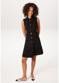 Sommerkleid Aniston CASUAL, Damen, Gr. 38, N-Gr, schwarz, Twill, Obermaterial: 98% Polyester, 2% Elasthan, unifarben, figurumspielend kniefrei, Kleider Sommerkleid, mit dekorativen, gl&auml;nzenden Kn&ouml;pfen zu schlie&szlig;en