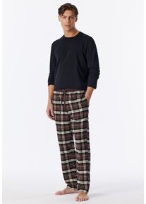 Pyjamahose Schiesser "Mix + Relax", Herren, Gr. 56, N-Gr, braun (330, deep braun), Flanell, Obermaterial: 100% Baumwolle, bequem lang, Hosen Pyjamahose, mit Bindekordel