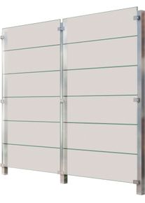 Zaun STAKET PRO, silber (silberfarben), Pfosten: 3 Stk., Edelstahl, Glas, Zaunelemente, Zaun, Glaszaun, Gesamtl&auml;nge: 2,17 m, 3 Pfosten