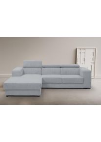 Ecksofa WERK2 "Cherry inkl. Kopfteilverstellung, Bett & Bettkasten, bequem, zeitlos", grau, B:270cm H:76cm T:192cm, 90% Polyester, 10% Nylon, Sofas, Ecksofa, Cord, L-Form, XXL, Schlaffunktion, Bettkasten