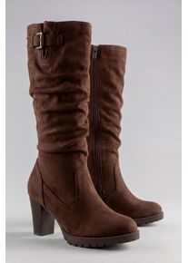 Stiefel ANISTON SHOES, Damen, Gr. 41, w&auml;rmend, Normalschaft, dunkelbraun, Textil, Veloursleder, unifarben, Schuhe Stiefel, mit Raffungen am slouchy Schaft