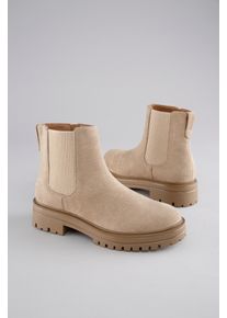 Chelseaboots ANISTON SHOES, Damen, Gr. 41, Textil, beige, Velourslederimitat, Schuhe Chelseaboots, Stiefelette, Blockabsatz, mit breitem Stretch
