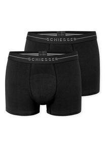 Boxershorts Schiesser "Cotton Flex", Herren, Gr. 6, Single Jersey, 000, schwarz, Single Jersey, Obermaterial: 85% Baumwolle, 10% Polyamid, 5% Elasthan, k&ouml;rpernah, Unterhosen Boxershorts, Baumwollmischung, ohne st&ouml;rende Seitenn&auml;hte, superweich