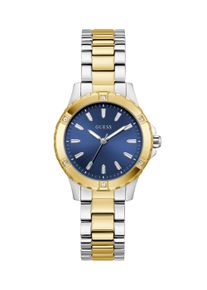 Quarzuhr Guess "MIST", gold (silbergoldfarben, blau), Armbanduhren, Damen, silbergoldfarben, Quarzuhr, Armbanduhr, Damenuhr, Edelstahlarmband, Kristallsteine