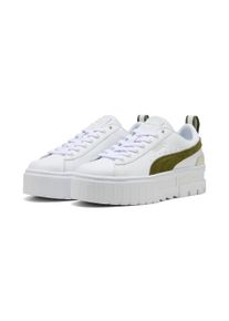 Sneaker Puma "MAYZE LTH WN'S", Damen, Gr. 36, Textil, gr&uuml;n (Puma wei&szlig;, olive gr&uuml;n), Leder, unifarben, Schuhe Sneaker, mit Plateau-Sohle, herausnehmbare Innensohle