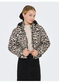 Steppjacke KIDS Only "KOGDALIA SHORT PUFFER AOP JACKET CP OTW", M&auml;dchen, Gr. 146, silber (silber mink aop:leo), Steppware, Obermaterial: 100% Polyester, bedruckt, Jacken Steppjacke
