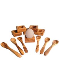 Eierbecher OLIVENHOLZ-ERLEBEN "Trou&eacute; mit Eierl&ouml;ffel aus Olivenholz", braun, Massivholz, Eierbecher, Eierbecher, besonders platzsparende eckige Form, Olivenholz ist lebensmittelecht