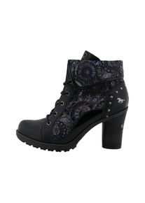 Stiefelette Mustang Shoes "Mode-Stiefel", Damen, Gr. 37, w&auml;rmend, schwarz multi, Lederimitat, Textil, Schuhe Stiefelette, Blockabsatz, Schn&uuml;rboots mit umschlagbarem Kragen