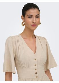 Sommerkleid Only "ONLTIZANA 2/4 MIDI DRESS WVN NOOS", Damen, Gr. L, N-Gr, beige (silber lining), Web, Obermaterial: 100% Baumwolle, unifarben, regular fit Midi, V-Ausschnitt, Kleider Sommerkleid