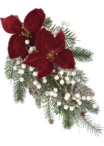 Winterliche Kunstpflanze I.GE.A. "Gesteck, Poinsettia mit LED Beleuchtung, Weihnachtsdeko", rot, B:20cm H:44cm T:10cm, Kunststoff, Polyester, Kunstpflanzen, Winterliche Kunstpflanze, Kunstblumen-Arrangement mit Weihnachtsstern, Weihnachtsgesteck