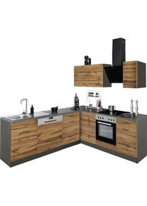 Winkelk&uuml;che KOCHSTATION "KS-Trier", k&uuml;che: grau, korpus: grafit, arbeitsplatte: anthrazit, B:220cm T:220cm, Komplettk&uuml;chen-Sets, Winkelk&uuml;che, mit E-Ger&auml;ten, Stellbreite 220/220 cm