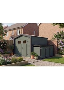 Gartenhaus Weka "Killarney", gr&uuml;ngrau, anthrazit, ohne Fu&szlig;boden, ohne Dacheindeckung, Massivholz, Gartenh&auml;user, Gartenhaus, Doppelt&uuml;r, mit 3er M&uuml;lltonnenbox