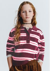 Marc O'Polo Polokragenpullover MARC O'POLO "aus weichem Garn", M&auml;dchen, Gr. 176, rot, Strick, Obermaterial: 40% Polyamid, 25% Polyacryl, 25% Polyester, 10% Wolle, geringelt, relaxed fit normal, Rippb&uuml;ndchen, Pullover Polokragenpullover, enth&auml;lt Wollanteil