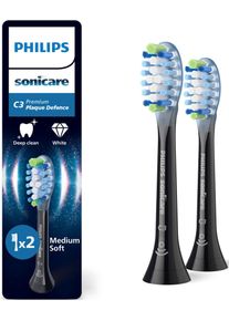 Aufsteckb&uuml;rsten PHILIPS SONICARE "C3 Premium Plaque Defence", schwarz, Zahnb&uuml;rstenk&ouml;pfe, 2 Stk., Aufsteckb&uuml;rsten, f&uuml;r extra gr&uuml;ndliche Plaque-Entfernung, f&uuml;r jedes Sonicare Handst&uuml;ck
