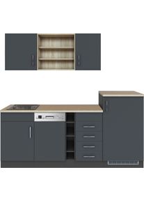 K&uuml;che KOCHSTATION "KS-Mali", grau (k&uuml;che: grau, front: anthrazit, korpus: grau, arbeitsplatte: eiche sonoma), B:210cm H:200cm T:60cm, Komplettk&uuml;chen-Sets, K&uuml;che, Breite 210 cm, mit E-Ger&auml;ten