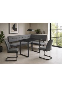 Eckbankgruppe OTTO HOME "Alabama, 4tlg-Set, Esstisch, Eckbank plus 2 St&uuml;hle", grau (anthrazit, anthrazit, schwarz), B:180cm H:89,5cm T:132cm, Metall, Polyester, Polyurethan, Stein, Sitzm&ouml;bel-Sets, Eckbankgruppe, Sitzgruppe mit Federkern, 2 Freischwingern und Sinterstein-Tisch