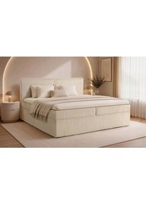 Polsterbett OTTO HOME "TIFFANY, Boxbett mit Bettkasten, inkl. Taschenfederkernmatratze (H3)", creme, creme, B:190cm H:105cm L:210cm, 100% PES, Betten, Polsterbett, mit Kaltschaumtopper, Breitcord-Bezug, 140x200 & 180x200 cm